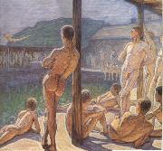 Eugene Jansson in navy bathing hut oil